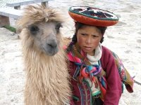 A girl and her llama in Peru